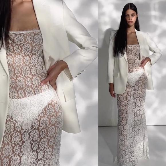 Retrofete Landy Sheer Lace Faux Pearl Adorned Maxi Dress White NEW with tag - Picture 13 of 14